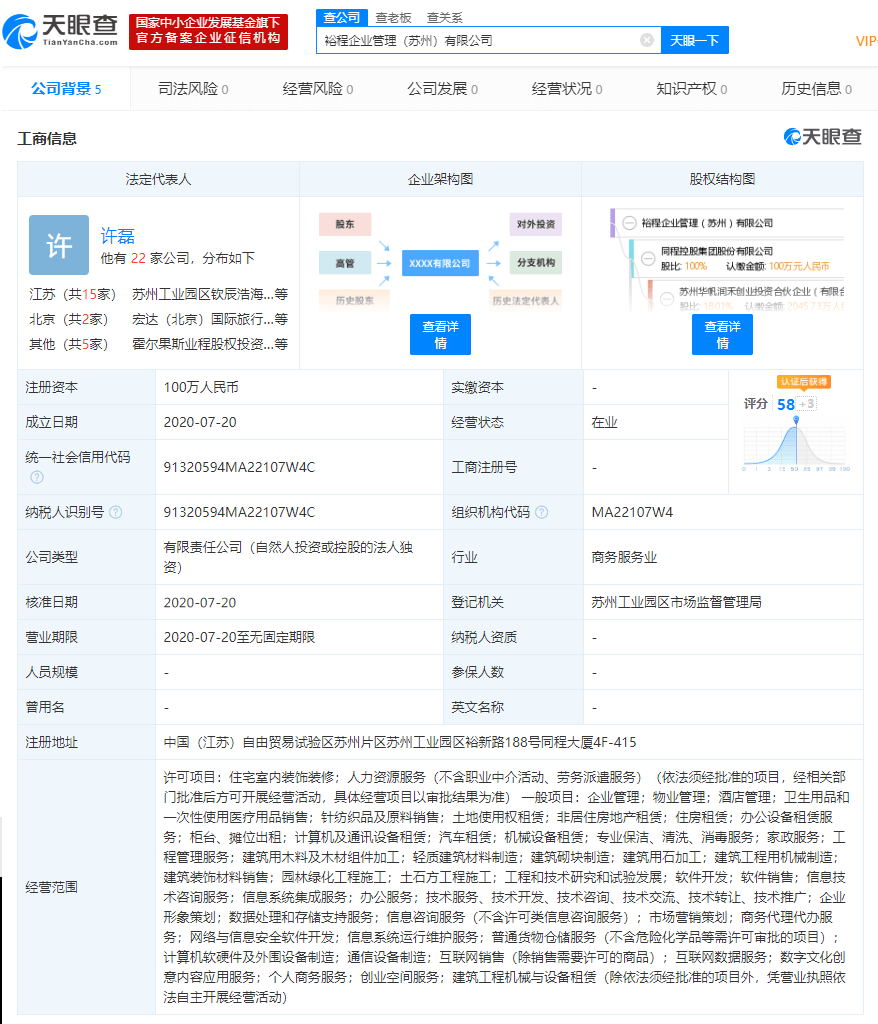 同程控股設(shè)企管新公司，延伸布局至人力資源與住房租賃領(lǐng)域